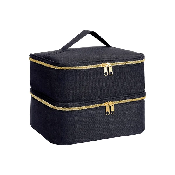 منظم طلاء أظافر محمول باليد بطبقتين، حقيبة يد لمستحضرات التجميل للفتيات والنساء