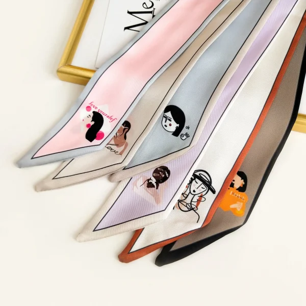 وشاح رفيع على الطراز الكوري بتصميم فني، يمكن استخدامه كوشاح صغير للرقبة أو ربطة شعر أو شريط للذراع أو الحقيبة.