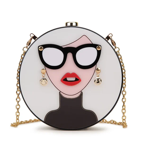 حقيبة كلاتش دائرية من الأكريليك بتصميم امرأة أنيق وجذاب، حقيبة فاخرة للحفلات للنساء يمكن استخدامها كحقيبة يد أو كتف مع سلسلة