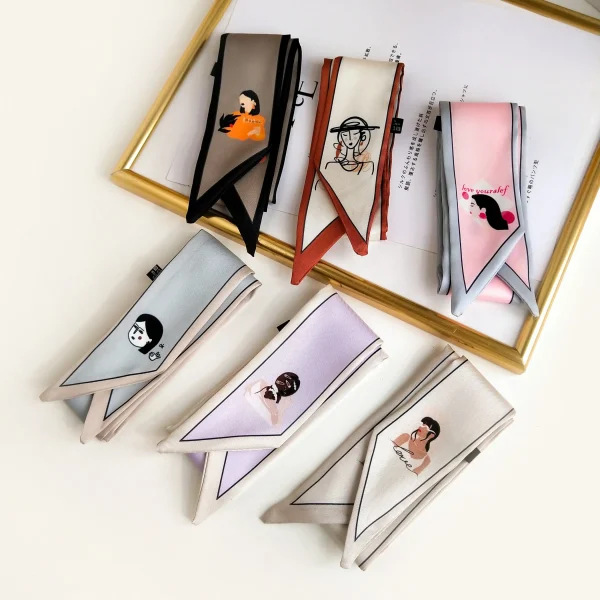 وشاح رفيع على الطراز الكوري بتصميم فني، يمكن استخدامه كوشاح صغير للرقبة أو ربطة شعر أو شريط للذراع أو الحقيبة.