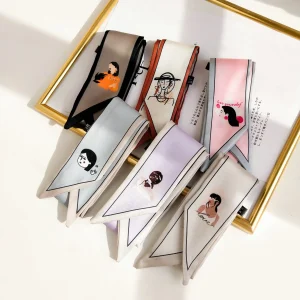 وشاح رفيع على الطراز الكوري بتصميم فني، يمكن استخدامه كوشاح صغير للرقبة أو ربطة شعر أو شريط للذراع أو الحقيبة.