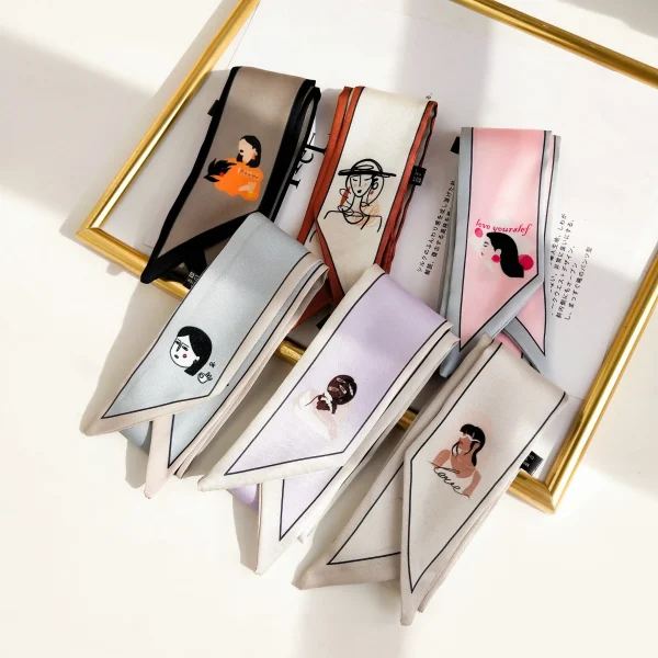 وشاح رفيع على الطراز الكوري بتصميم فني، يمكن استخدامه كوشاح صغير للرقبة أو ربطة شعر أو شريط للذراع أو الحقيبة.