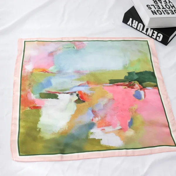 وشاح نسائي عصري مقاس 55×55 سم، مربعات صغيرة بنقش شخصيات كرتونية ونباتات وتصاميم تجريدية، وشاح احترافي صغير للنساء.