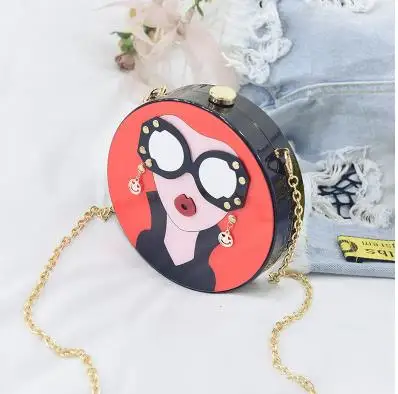 حقيبة كلاتش دائرية من الأكريليك بتصميم امرأة أنيق وجذاب، حقيبة فاخرة للحفلات للنساء يمكن استخدامها كحقيبة يد أو كتف مع سلسلة