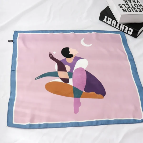 وشاح نسائي عصري مقاس 55×55 سم، مربعات صغيرة بنقش شخصيات كرتونية ونباتات وتصاميم تجريدية، وشاح احترافي صغير للنساء.