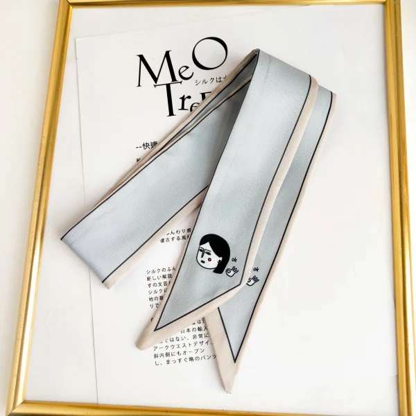 وشاح رفيع على الطراز الكوري بتصميم فني، يمكن استخدامه كوشاح صغير للرقبة أو ربطة شعر أو شريط للذراع أو الحقيبة.