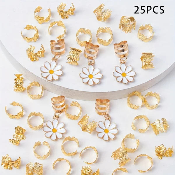 مجموعة 25 قطعة من مشابك الضفائر على شكل زهرة الأقحوان من سبيكة