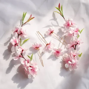 مشبك شعر زهرة الخوخ – دبوس شعر من زهرة حريرية وردية