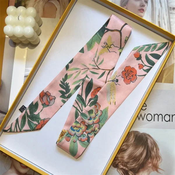 وشاح أنيق لحقيبة اليد للنساء، زخرفي من قماش التويل، بأسلوب جديد، بطبقة مزدوجة وطباعة مزدوجة الجانبين، وشاح صغير من الحرير.