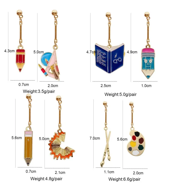 أقراط على شكل قلم وكتب