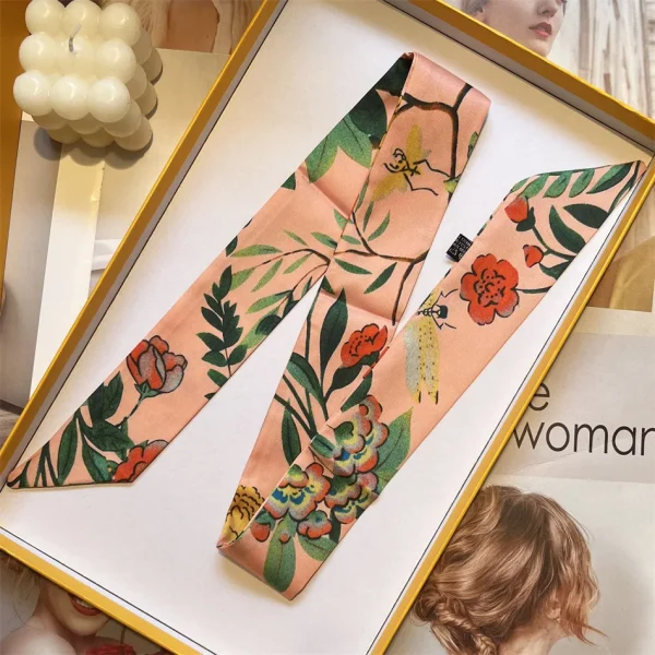 وشاح أنيق لحقيبة اليد للنساء، زخرفي من قماش التويل، بأسلوب جديد، بطبقة مزدوجة وطباعة مزدوجة الجانبين، وشاح صغير من الحرير.