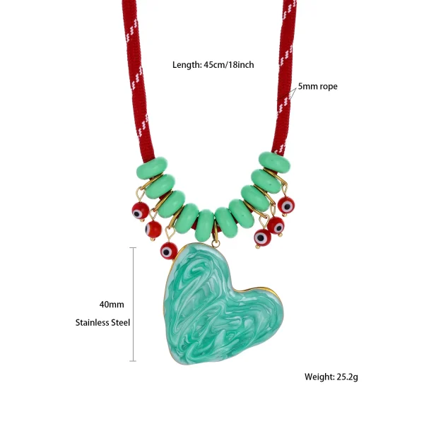 عقد عصري جديد من حبل القطن مع قلادة قلب من الفولاذ المقاوم للصدأ