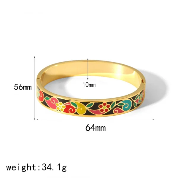 أساور نسائية بتصميم جديد مزينة بزهور بتأثير لوحات الزيت، مصنوعة من الفولاذ المقاوم للصدأ