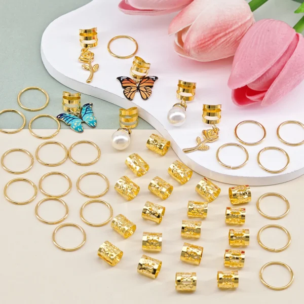 مجموعة 46 قطعة من مشابك الضفائر بتصميم فراشات وورود ولؤلؤ.