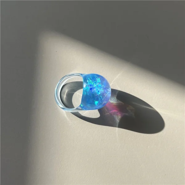 خاتم شفاف ملون من الراتنج من HUANZHI، لامع وبراق