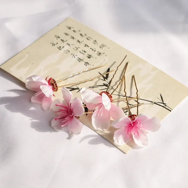 مشبك شعر زهرة الخوخ – دبوس شعر من زهرة حريرية وردية