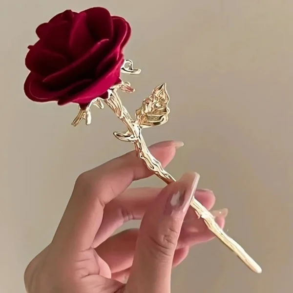 عصا شعر قطعة واحدة على شكل وردة مخملية