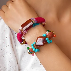 طقم سوارين من ZAA مزين بالخرز ومصنوع يدويًا من القماش، بأسلوب إثيني وبوهيمي قديم