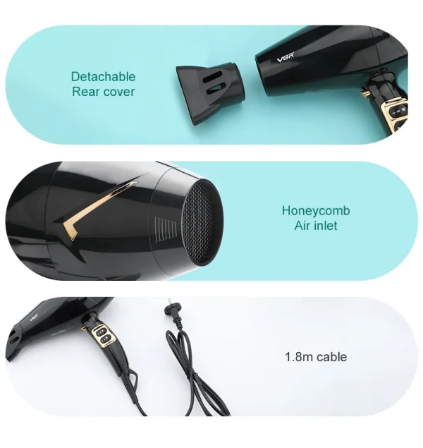 مجفف شعر VGR عملي وعالي القوة مناسب للصالونات المنزلية والمحترفين