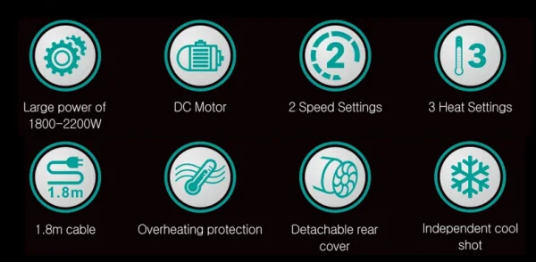 مجفف شعر VGR عملي وعالي القوة مناسب للصالونات المنزلية والمحترفين