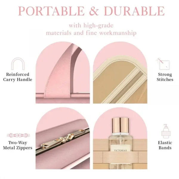 S330a687e6bf74b01802d57206d704877X.webp حقيبة مكياج قابلة للطي للنساء، منظم سفر مع خطاف تعليق