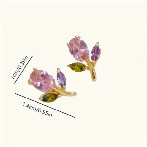 أقراط على شكل وردة صغيرة من الكريستال الملون