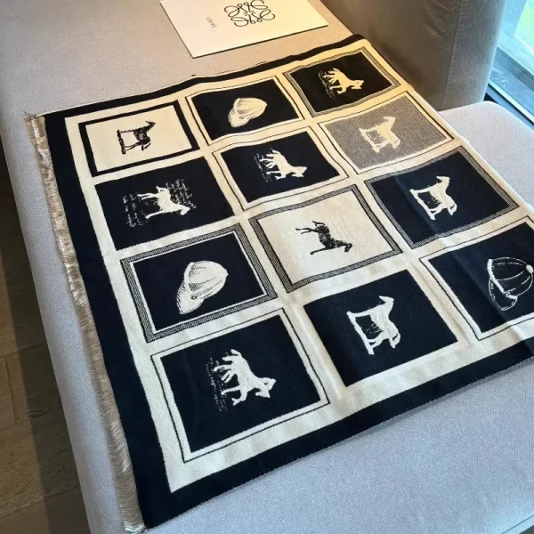 وشاح باشمينا أنيق للسيدات بنقشة جاكار، شتوي سميك ودافئ، مزدوج الجانبين مع شراشيب، تصميم الحصان، مضاد للبرد والرياح، ويمكن استخدامه كغطاء أو وشاح بطانية.