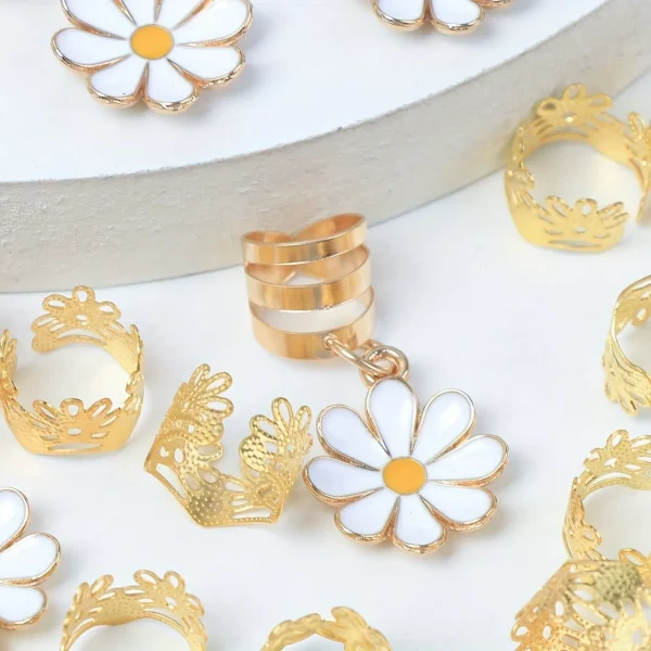 مجموعة 25 قطعة من مشابك الضفائر على شكل زهرة الأقحوان من سبيكة