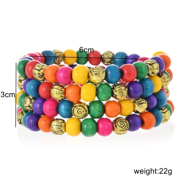سوار متعدد الطبقات مصنوع يدويًا من خرز خشبي ملوّن