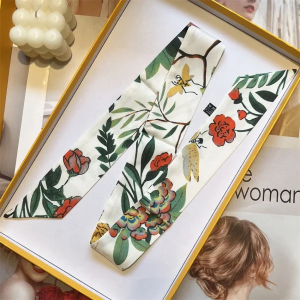 وشاح أنيق لحقيبة اليد للنساء، زخرفي من قماش التويل، بأسلوب جديد، بطبقة مزدوجة وطباعة مزدوجة الجانبين، وشاح صغير من الحرير.