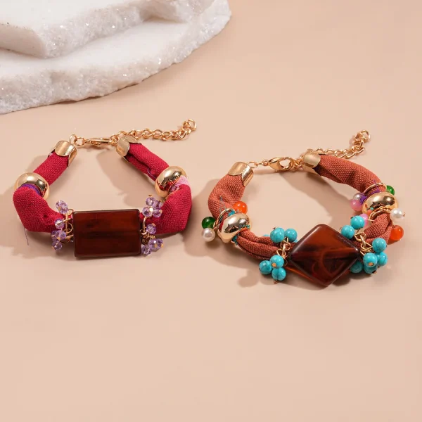 طقم سوارين من ZAA مزين بالخرز ومصنوع يدويًا من القماش، بأسلوب إثيني وبوهيمي قديم