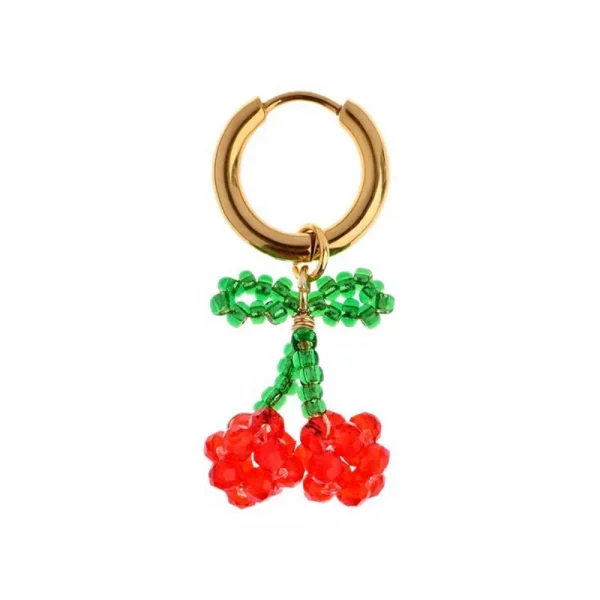 أقراط نسائية عصرية ملونة بتصميم فواكه فردية، تشمل العنب، الكرز، والليمون، مصنوعة من الفولاذ المقاوم للصدأ