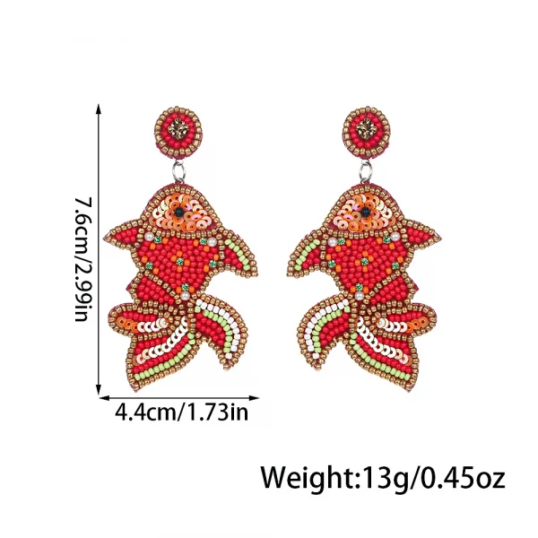 أقراط WELBACK مطرّزة بشكل سمك ذهبي للنساء