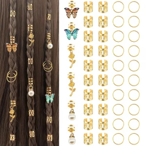 مجموعة 46 قطعة من مشابك الضفائر بتصميم فراشات وورود ولؤلؤ.