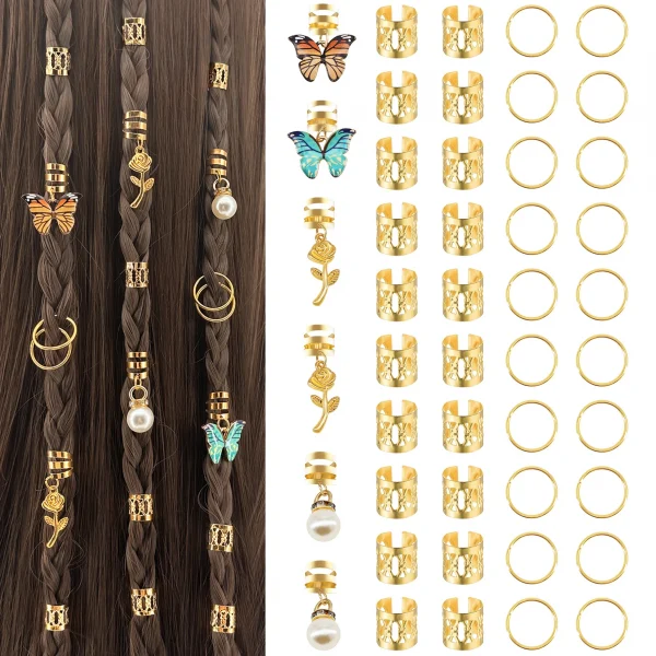 مجموعة 46 قطعة من مشابك الضفائر بتصميم فراشات وورود ولؤلؤ.