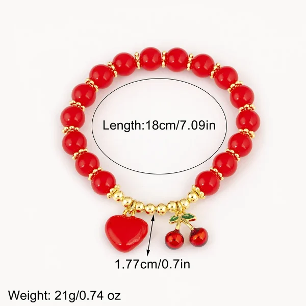سوار من Nidin بتصميم على شكل الكرز والقلب مع خرز أحمر