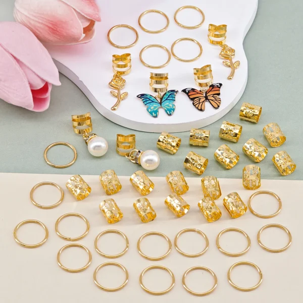 مجموعة 46 قطعة من مشابك الضفائر بتصميم فراشات وورود ولؤلؤ.