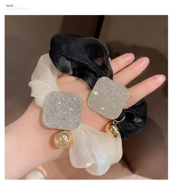 ربطات شعر أنيقة مربعة من سبيكة معدنية مزينة بحبيبات الراين