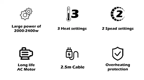 مجفف شعر VGR عالي القوة 2000-2400 واط بلون مميز
