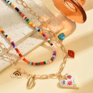 عقود متعددة الطبقات مصنوعة يدويًا من خرز وسلاسل