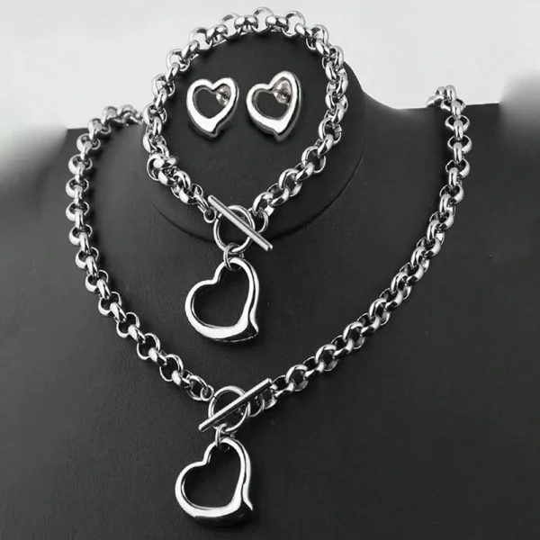 طقم مجوهرات Aomogo بتصميم INS راقٍ على شكل قلب