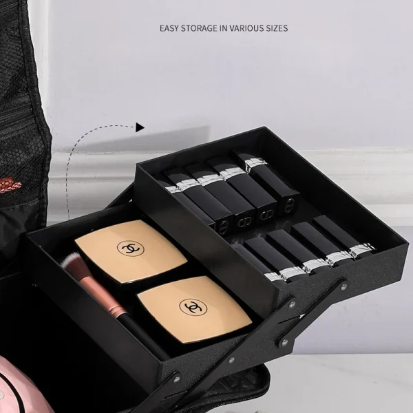 حقيبة مكياج كبيرة السعة بنقشة مربعات.