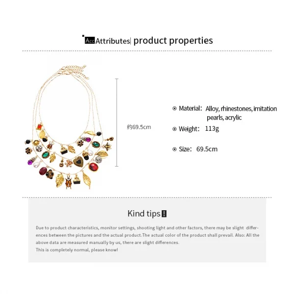 عقد عتيق من ZAA بسلاسل متعددة الطبقات مزين بأحجار الراين