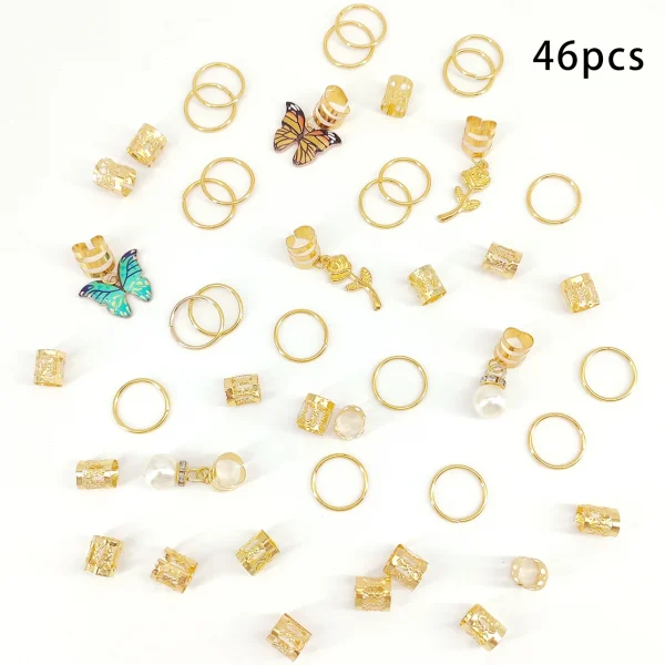 مجموعة 46 قطعة من مشابك الضفائر بتصميم فراشات وورود ولؤلؤ.