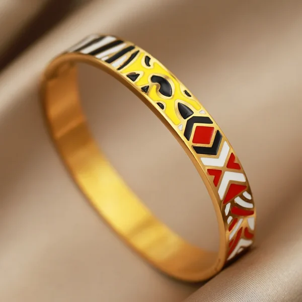 أساور نسائية بتصميم جديد مزينة بزهور بتأثير لوحات الزيت، مصنوعة من الفولاذ المقاوم للصدأ