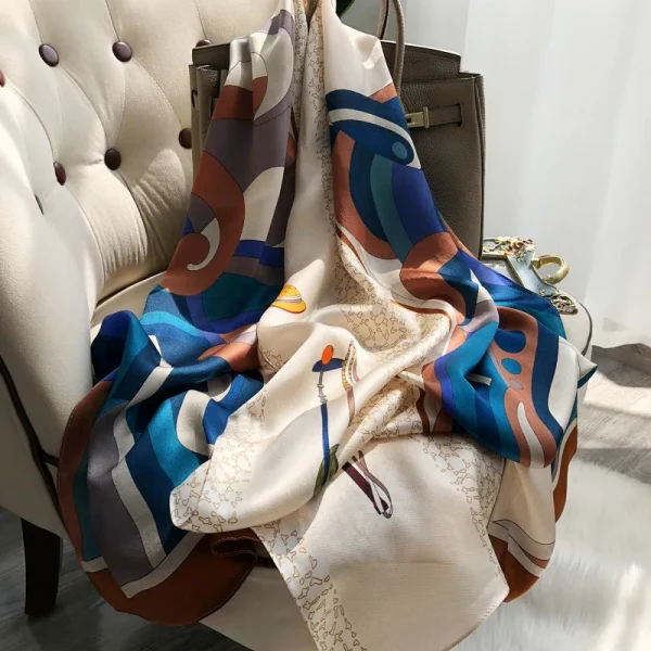 شالات نسائية من الحرير الخالص، مطبوع، تصميم فاخر، طويل الحجم