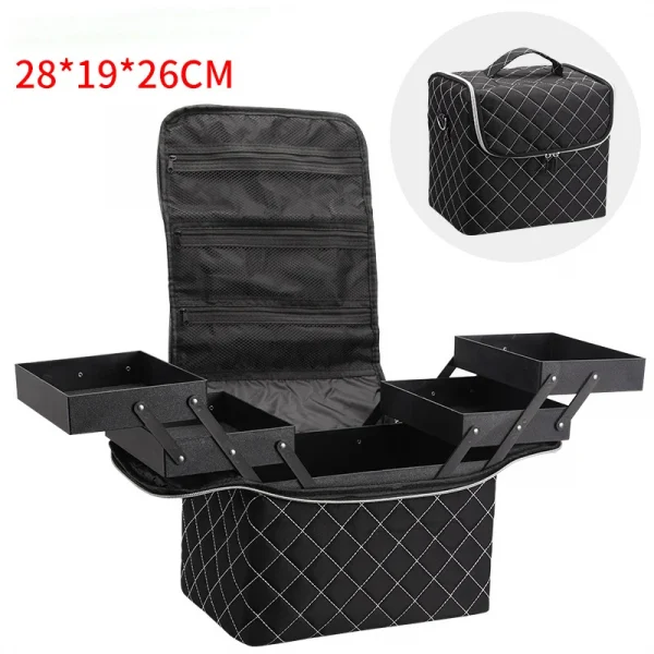 حقيبة مكياج كبيرة السعة بنقشة مربعات.