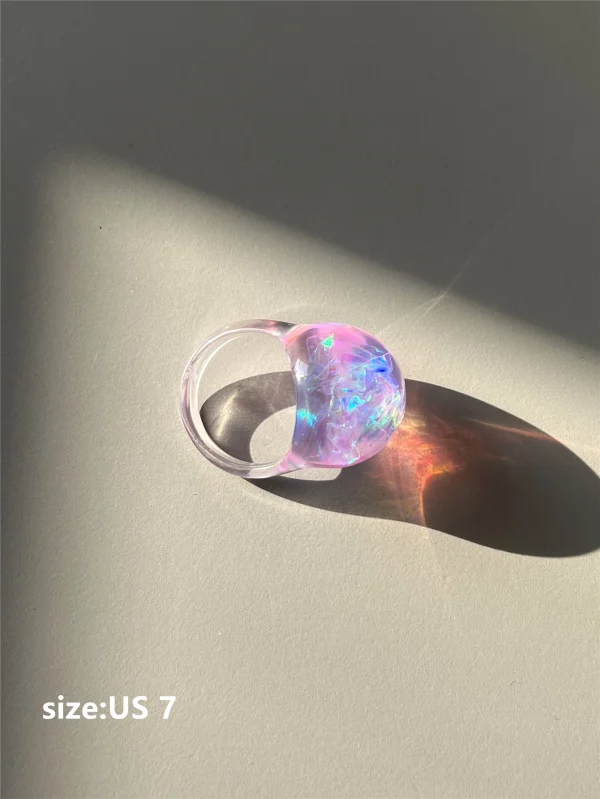 خاتم شفاف ملون من الراتنج من HUANZHI، لامع وبراق