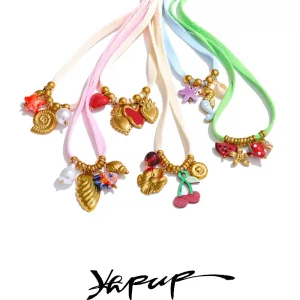 زوجان من أربطة الحذاء من يهبپ بطول 100 سم، بألوان الوردي والأخضر والبيج والأزرق، مصنوعة من ستانلس ستيل، مزينة بفواكه وصدف وحصان بحر، مناسبة للأحذية الكاجوال