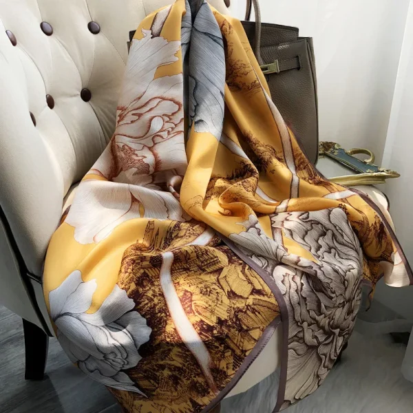 شالات نسائية من الحرير الخالص، مطبوع، تصميم فاخر، طويل الحجم